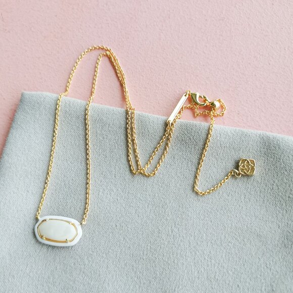 Kendra Scott - Elisa Ivory Mix Gold Enamel Framed Necklace - NEW - Picture 3 of 4